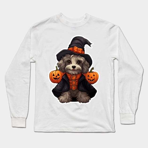 Halloween puppy Dog witch Long Sleeve T-Shirt by LaartStudio